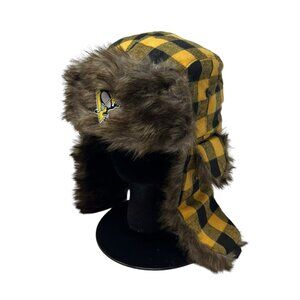 Pittsburgh Penguins Hockey Fights Cancer Trapper Hat Cap Faux Fur SGA 2023 Plaid